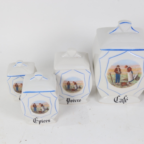 454 - A set of 6 Vintage Continental porcelain kitchen storage jars, with French inscriptions, tallest 17c... 