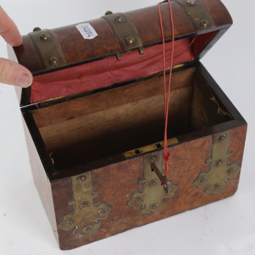 461 - A 19th century brass-bound burr-walnut dome-top casket, length 18.5cm