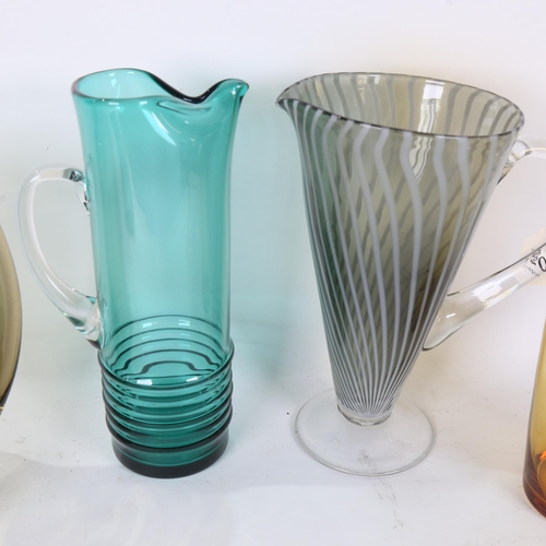 504 - 3 Whitefriars glass jugs, tallest 31cm, and another with striped design