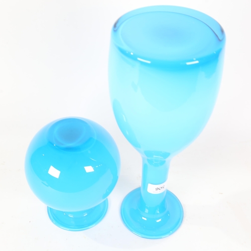 506 - A cased turquoise and white glass vase, 34cm, and matching smaller vase