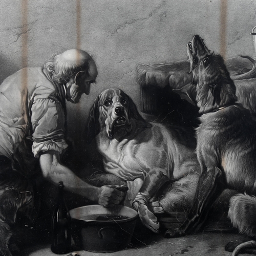 1385 - W T Davey after Richard Ansdell, engraving, the wounded hound, image 55cm x 86cm, maple-framed