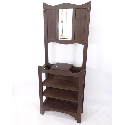 2112 - A panelled oak mirror-back hallstand, W74cm, H185cm