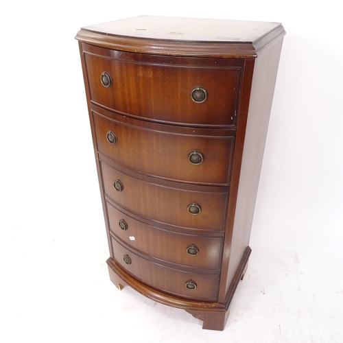 2114 - A reproduction mahogany bow-front 5-drawer chest, W50cm, H93cm, D33cm