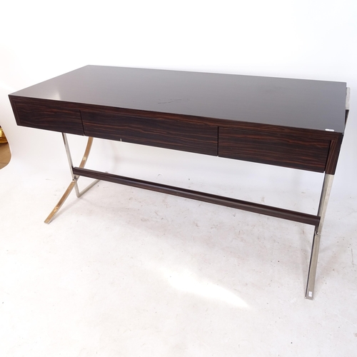 2115 - A modernist Art Deco style desk in the manner of Rene Herbst, with chrome flat steel structure, W144... 