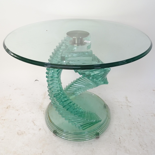 2117 - A contemporary design circular glass lamp table, with a stepped double spiral column, W60cm, H52cm, ... 