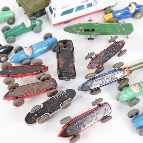 598 - Vintage Dinky racing cars, a Cadillac ambulance, Dinky Alvis tank, Minic racing car etc