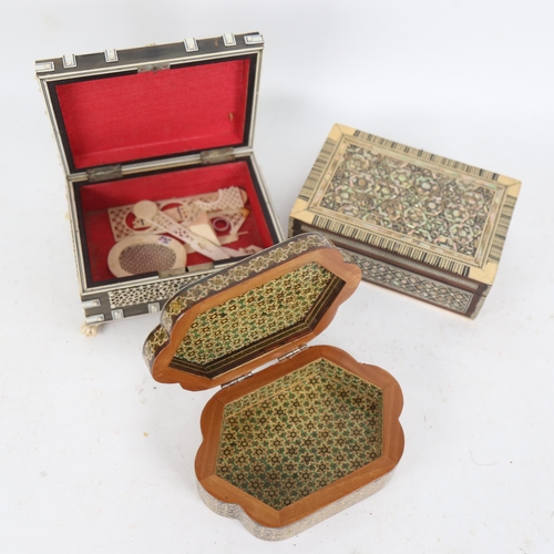 605 - Early 20th century Indian carved and pierced ivory and horn-mounted jewel box, a lacquered and inlai... 