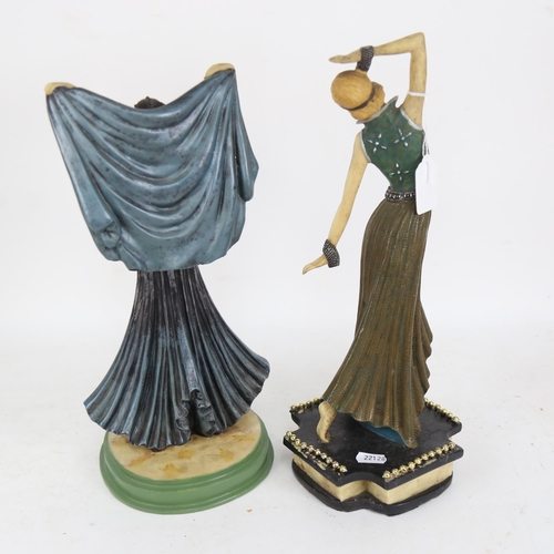 623 - 2 similar composition sculptures of Art Deco style dancing girls, tallest 38cm