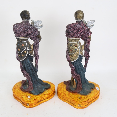 625 - 2 gilded and jewelled composition falconry figures, height 37cm