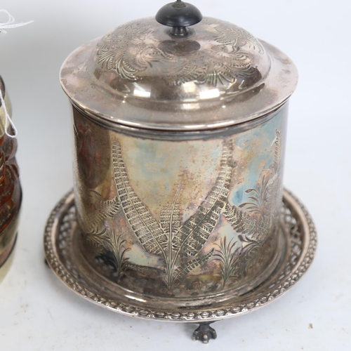 637 - 3 Victorian biscuit barrels with plated mounts (3)