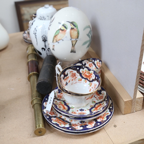 671 - A Victorian part tea service, a brass telescope, Poole Beardsley jar and cover etc