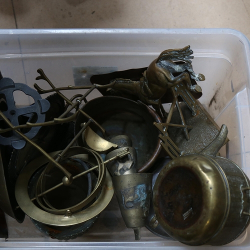 685 - A box of brassware, fish cutlery etc