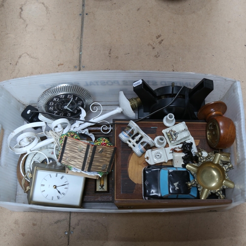 687 - Carriage clock, alarm clock, ornaments etc