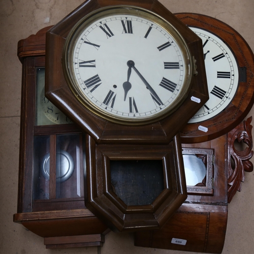 690 - 3 wooden-cased wall clocks