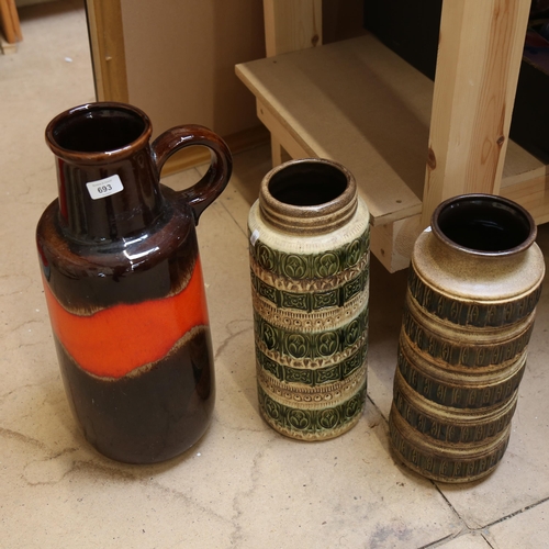 693 - 3 Vintage West German vases, tallest 52cm