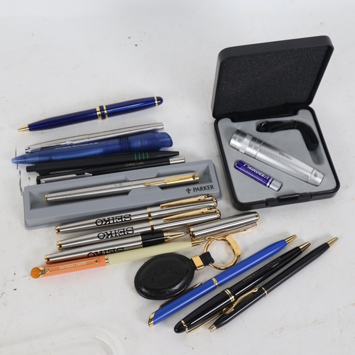 699 - Various pens, Seiko flashlight etc