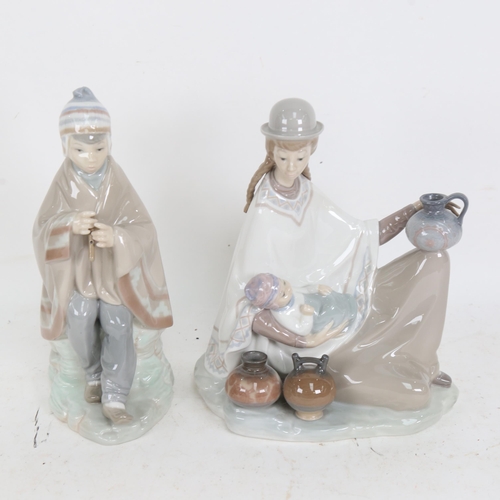 703 - Lladro porcelain mother and child group, and NAO boy with recorder, height 23cm (2)