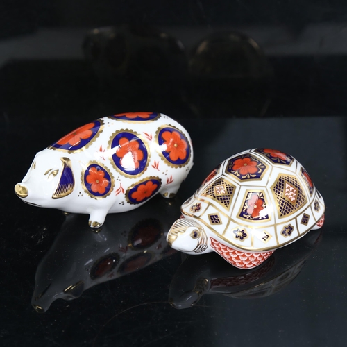 712 - Royal Crown Derby tortoise, no button, and Crown Derby pig, no button (2)