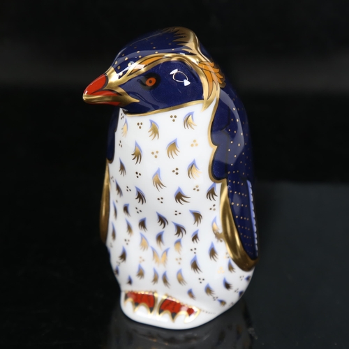 715 - Royal Crown Derby Rockhopper penguin, gold button, height 10cm