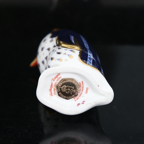 715 - Royal Crown Derby Rockhopper penguin, gold button, height 10cm