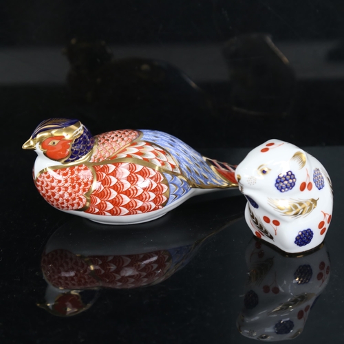 721 - Royal Crown Derby pheasant, XLIX, no button, and Crown Derby mouse, gold button (2)