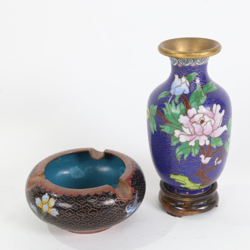 736 - 2 small Chinese cloisonne enamel vases, largest height 12cm