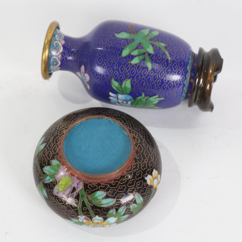 736 - 2 small Chinese cloisonne enamel vases, largest height 12cm