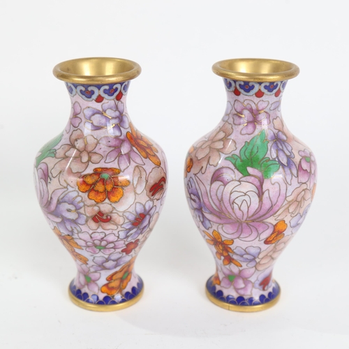 737 - A pair of Chinese cloisonne enamel baluster vases, height 12.5cm