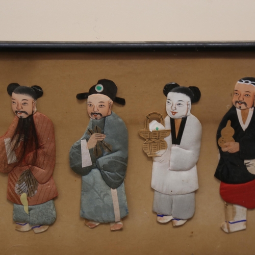 750 - Chinese hand painted mixed media 9 elders picture, framed, overall 22cm x 67cm