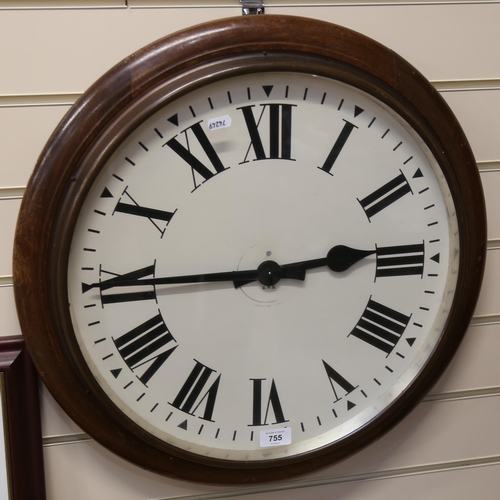 755 - A large Vintage mahogany GPO circular dial wall clock, overall diameter 56cm