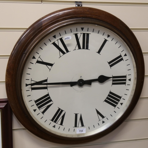 755 - A large Vintage mahogany GPO circular dial wall clock, overall diameter 56cm