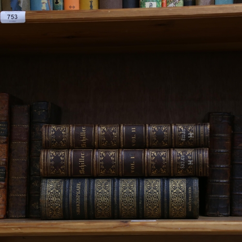 756 - Various Antique leather-bound books, including Beaumont & Fletchers Works etc