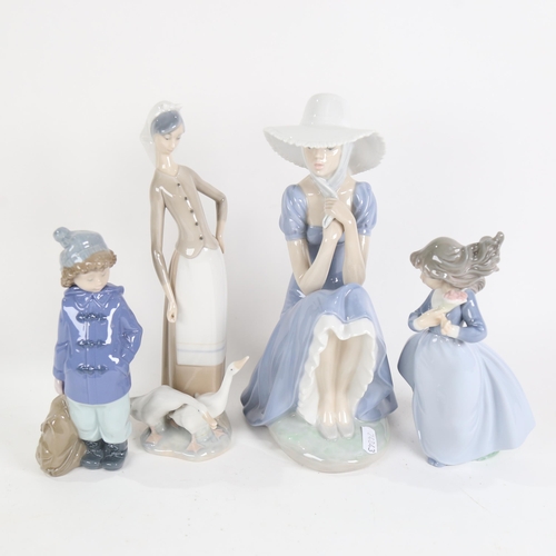 782 - Lladro porcelain lady with ducks, and 3 NAO figures (4)