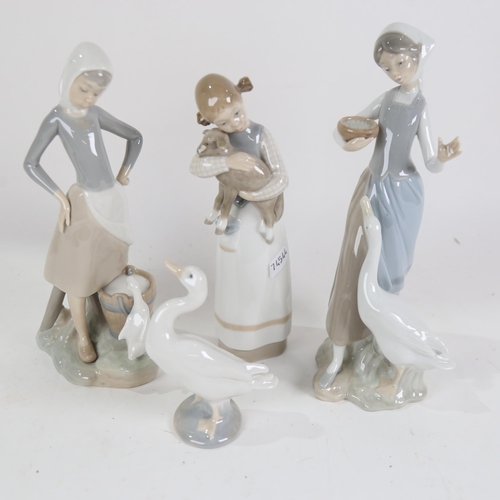 786 - 3 Lladro porcelain girl figures, and a Lladro duck (4)