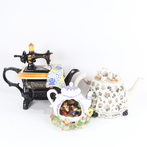 794 - 3 novelty porcelain teapots, including Port Meirion, Infusion sewing machine etc