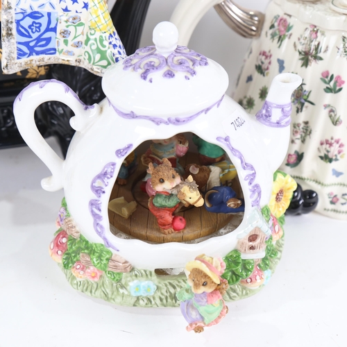 794 - 3 novelty porcelain teapots, including Port Meirion, Infusion sewing machine etc