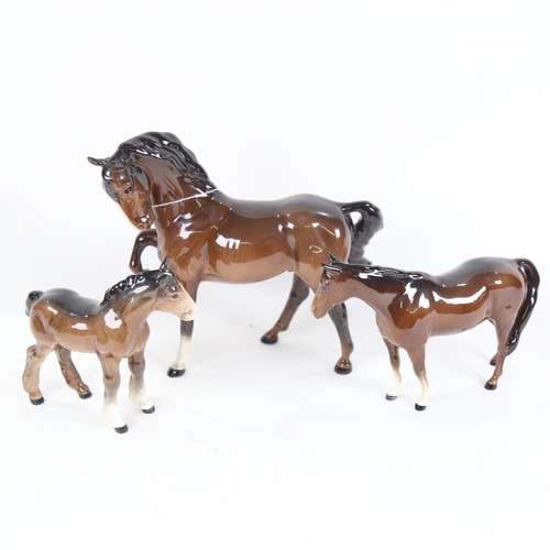 797 - 3 Beswick porcelain horse figures, largest height 19cm