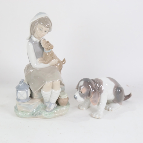 798 - Lladro porcelain girl with Terrier figure, and Lladro puppy (2)