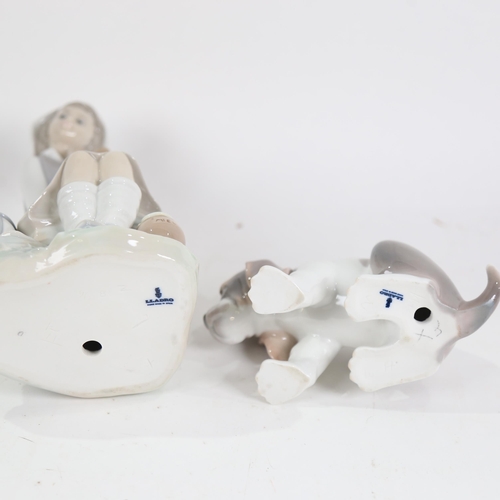 798 - Lladro porcelain girl with Terrier figure, and Lladro puppy (2)