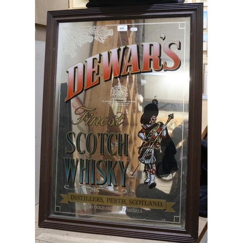 805 - Vintage Dewar's Finest Scotch Whisky advertising mirror, framed, overall 87cm x 62cm