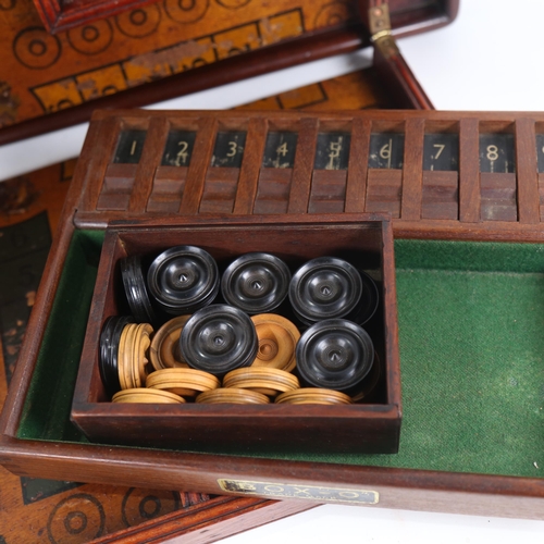 806 - Victorian mahogany tea tray, turned boxwood draughts, Ludo etc