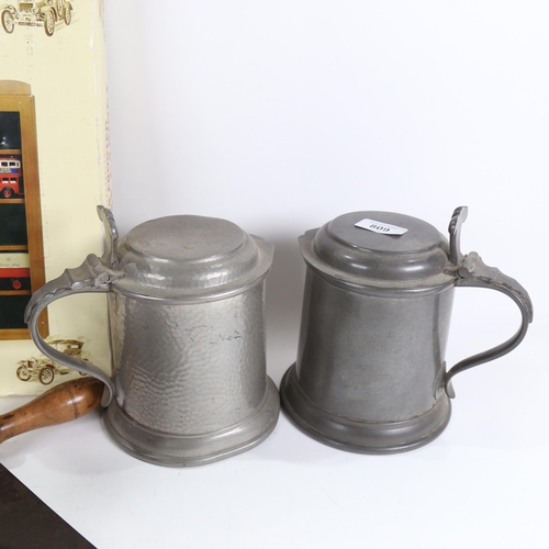 809 - Large pewter lidded tankards, collectables glass-fronted display cabinet etc