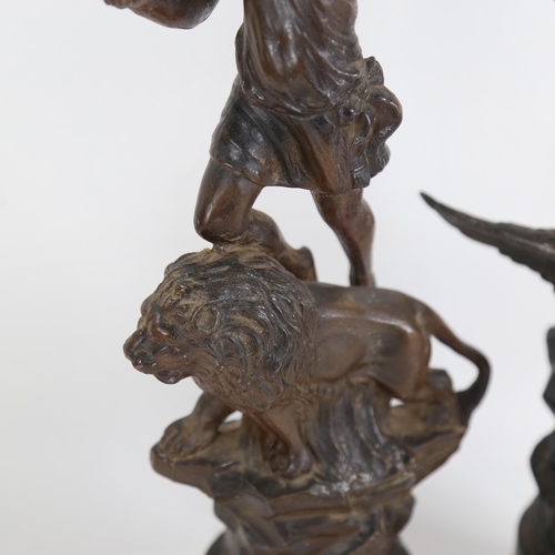 837 - A pair of spelter sculptures, including La Force, on plastic bases, largest height 44cm