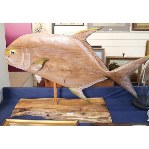 893 - Clive Fredriksson, hand carved and painted wood sculpture, John Dory, signed, length 100cm