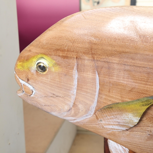 893 - Clive Fredriksson, hand carved and painted wood sculpture, John Dory, signed, length 100cm