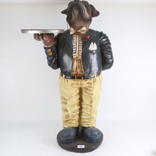 898 - A modern resin figural Bulldog dumb waiter, height 80cm