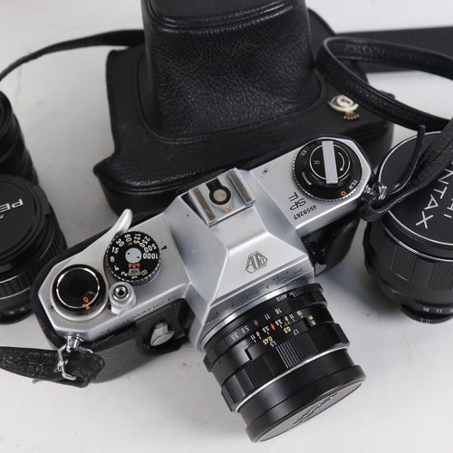 900 - A Pentax SLR Spotmatic F camera, with screw-fit Pentax Takumar 35mm lens, and 2 extra lenses, a Taku... 