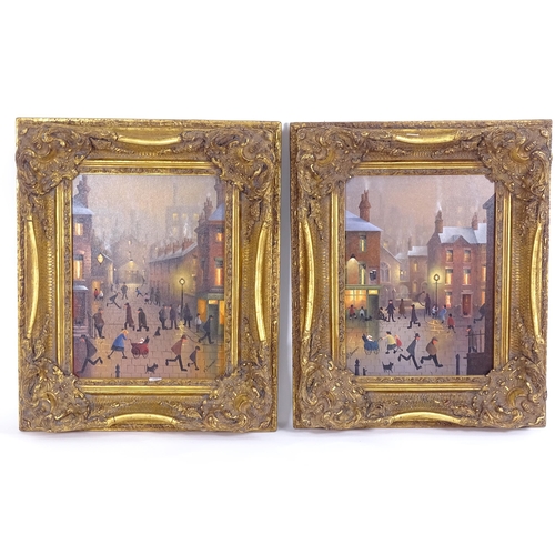 1300 - Raymond Alfred Gill Ronan, pair of oils on board, busy evening streets scenes, in ornate gilt frames... 