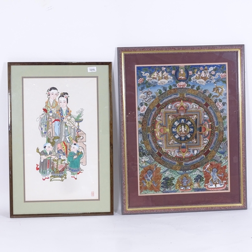 1315 - 2 Tibetan Thangka paintings in modern frames, overall frame dimensions 74cm x 56cm, and 80cm x 67cm ... 