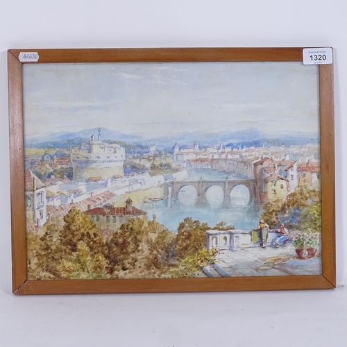 1320 - Andrea Velsite, watercolour, study of the castle and bridge of St Angelo Rome, framed, overall 32cm ... 